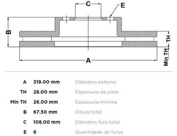 DISCO FREIO TOYOTA HILUX VII Pick-up (_N1_, _N2_, _N3_) 3.0 D SRV A/T TOP 4WD (KUN26) EIXO DIANTEIRO 2005 2011 67,2