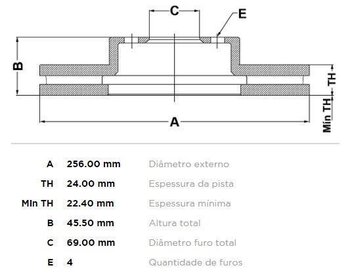 KIT 2 PCs DISCO FREIO MITSUBISHI AIRTREK I (CU_W) 2.0 (E39A, E38A, E33A) DIANT 1987 1992 26X26X12