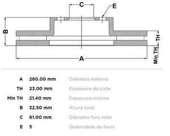 DISCO FREIO CHRYSLER 300 C (LX) 2.4 16 V DIANT 1995 2001 27X27X12