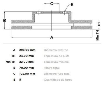 DISCO FREIO LAND ROVER DEFENDER Pick Up (L316) 2.4 Td4 110 4x4 (L317) DIANT 2007 2016 30X30X12