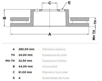 DISCO FREIO RENAULT 19 I (B/C53_) 1.6 DIANT 2006 EM DIANTE 29X29X12