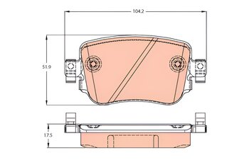 PASTILHA FREIO AUDI A1 Sportback (8XA, 8XF) 1.4 TFSI Ambition EIXO TRASEIRO 2012 2015 104,2X51,9X16,7
