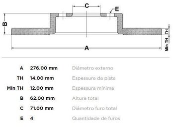 DISCO FREIO DS AIRCROSS 3.0 V6 (DEXFXC, DEXFXF) TRAS 2001 2004 28X28X12