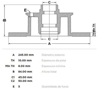 DISCO FREIO AUDI 100 (44, 44Q, C3) 2.4 TRAS 1997 2000 25X25X12