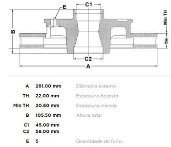 DISCO FREIO FORD USA AEROSTAR 2.3 DIANT 1990 1995 27X27X12