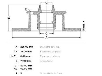 DISCO FREIO VW PASSAT B3/B4 Variant (3A5, 35I) 2.8 VR6 EIXO TRASEIRO 1991 1997 24X24X12