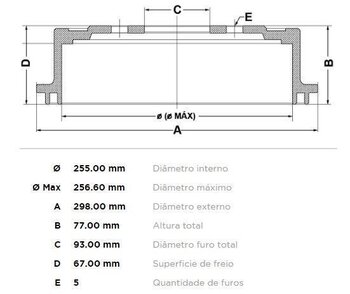 TAMBOR FREIO PEUGEOT 504 Pick-up 2.3 GD/GRD 1996 2006 30X30X12