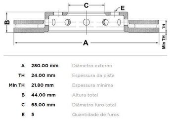 DISCO FREIO RENAULT FLUENCE (L3_) 2.0 Dynamique Flex (L33H, L33Y, L30W) EIXO DIANTEIRO 2010 2018 44