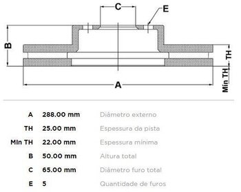 DISCO FREIO VW GOLF VII (5G1, BQ1, BE1, BE2, BC1, BC2) 1.4 Flex Comfortline TSI EIXO DIANTEIRO 2016 EM DIANTE 29X29X12