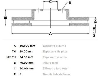 DISCO FREIO RENAULT 19 I (B/C53_) 2.3 DIANT 2012 EM DIANTE 30x30x12