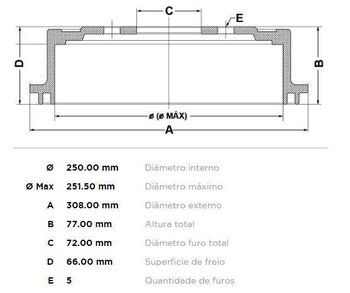 TAMBOR FREIO CHRYSLER CARAVAN 2.4 LE 1994 2000 30X30X12