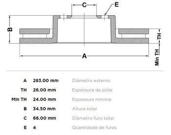 DISCO FREIO CITROËN C3 II (SC_) 1.5 Attraction,Exclusive,Orgine,Tendance Flex EIXO DIANTEIRO 2012 2016 29X29X12