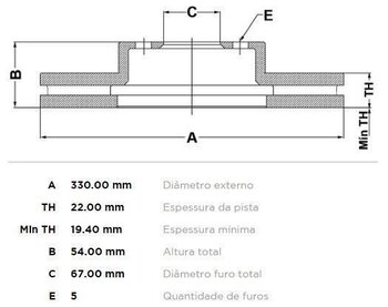 KIT 2 PÇs DISCO FREIO MERCEDES-BENZ 100 Caixa (631) ML 350 CDI 4-matic (166.023) TRAS 2011 EM DIANTE 34X34X12