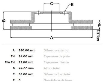 DISCO FREIO 29X29X12 JOFUND SA 44,4X280 HYUNDAI ACCENT I (X-3) 2012 0 1.6 T-GDI Coupe