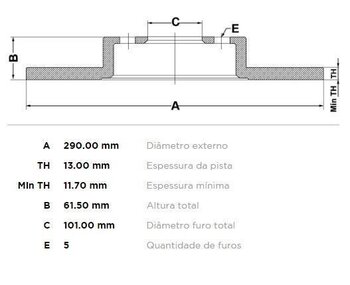 DISCO FREIO LAND ROVER DEFENDER Cabrio (LD) 2.5 Td5 4x4 TRAS 1998 EM DIANTE 30X30X12