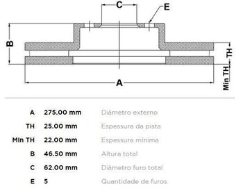 KIT 2 PÇs DISCO FREIO TOYOTA RAV 4 III (_A3_) 2.4 (ACA36, ACA38) DIANT 2005 2013 28X28X12