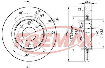 KIT 2 PCs DISCO FREIO DS AIRCROSS 1.9 D 70 (MBWJZ, MCWJZ) DIANT 1999 EM DIANTE 27x27x12