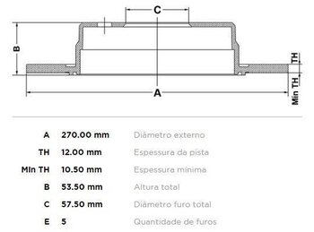 DISCO FREIO CHRYSLER PT CRUISER (PT_) 2.4 EIXO TRASEIRO 2000 2010 28x28x12