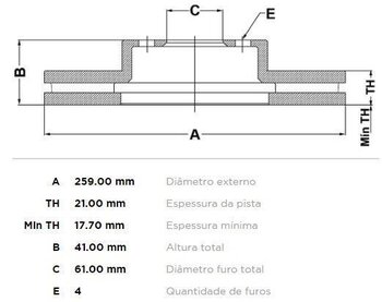 KIT 2 PCs DISCO FREIO RENAULT 19 I (B/C53_) 1.2 (KC0A, KC0K, KC0F, KC01) DIANT 1997 EM DIANTE 26x26x12