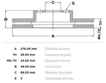 DISCO FREIO HYUNDAI ACCENT I (X-3) 2.4 16V DIANT 2001 2006 28X28X12