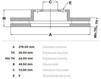 KIT 2 PCs DISCO FREIO KIA AVELLA 2.9 CRDi LX DIANT 2006 EM DIANTE 28X28X12